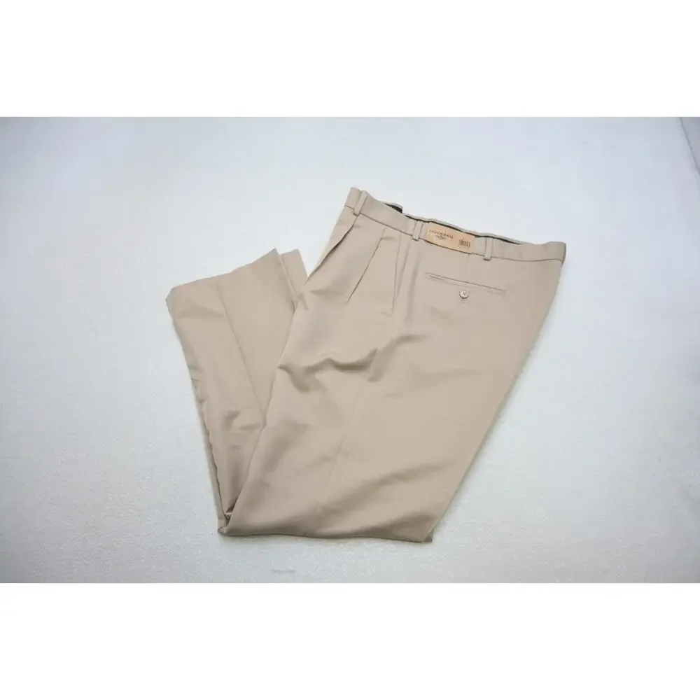 Dockers Performance Dress Pants Flat Pleated Beige Polyester Mens 40 x 32 NWT